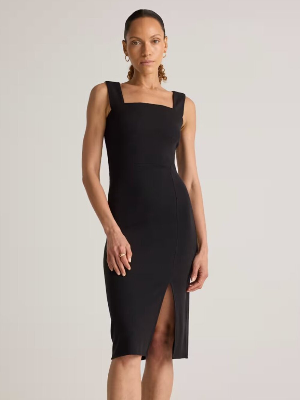 NWT Black Tencel Rib Knit Sleeveless Square Neck Midi Dress Sz M